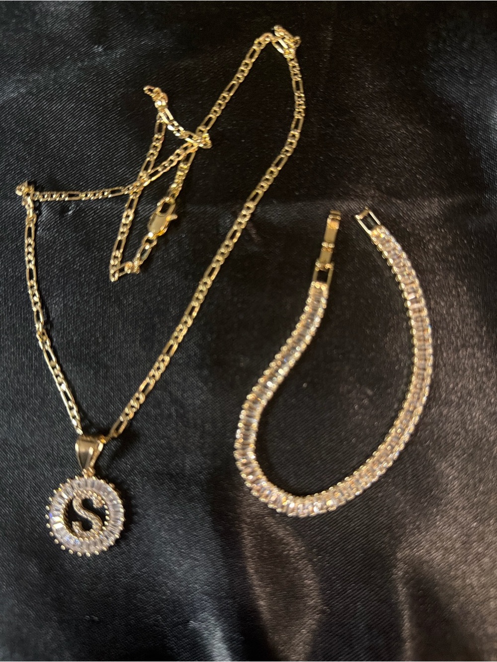 Gold-Tone Crystal Circle Pendant Necklace with Matching Crystal Bracelet
